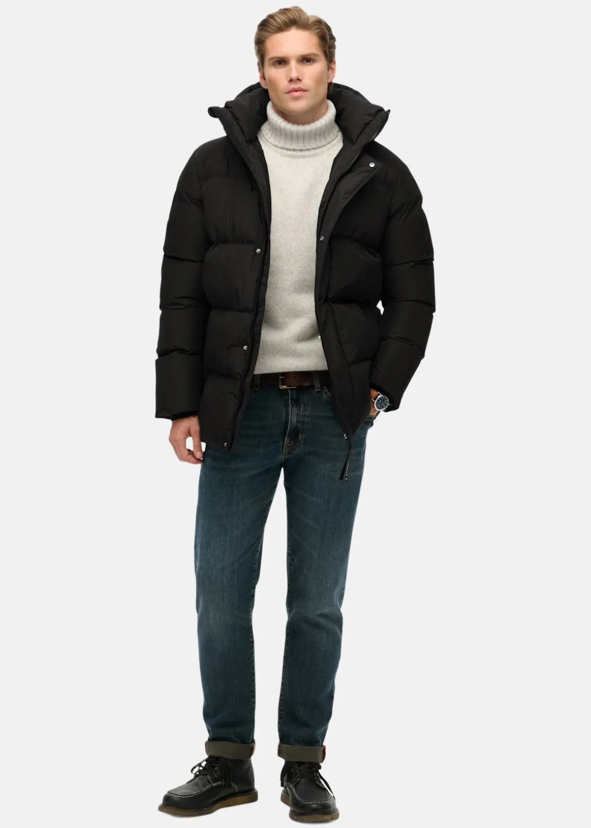 HOODED 5 BAFFLE SPORTS PUFFER